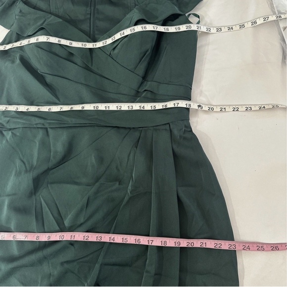 NWT‎ $365 La Femme [SZ 14 ] Surplice Off the Shoulder Column Gown Emerald green - Picture 13 of 14
